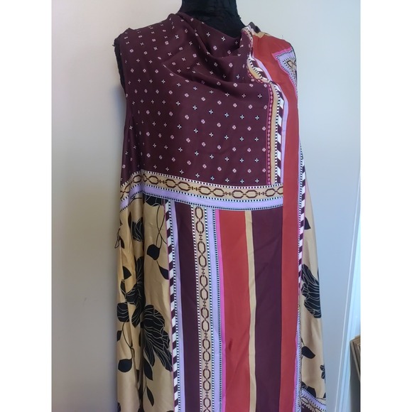 Ann Taylor Colorful Multi-print Cowl Neck Midi No Belt Dress Size L - Picture 2 of 6